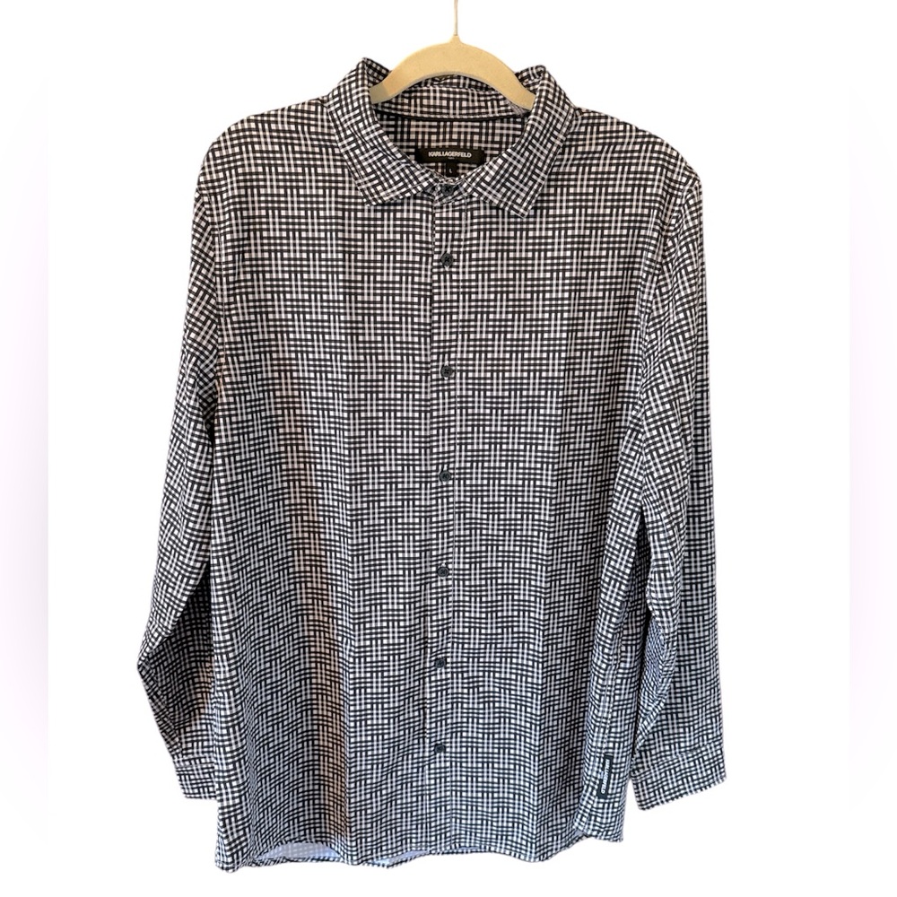 Karl Lagerfield Paris Men’s Long Sleeve Button Down Shirt Black White Ne…